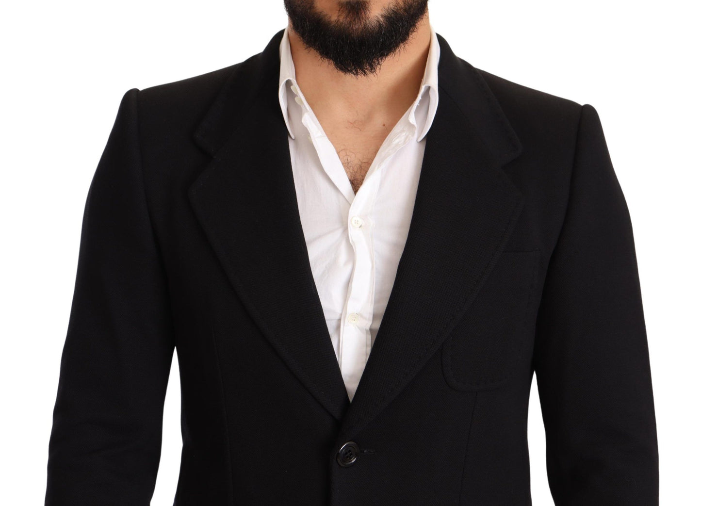 Elegant Slim Fit Black Cotton Blazer