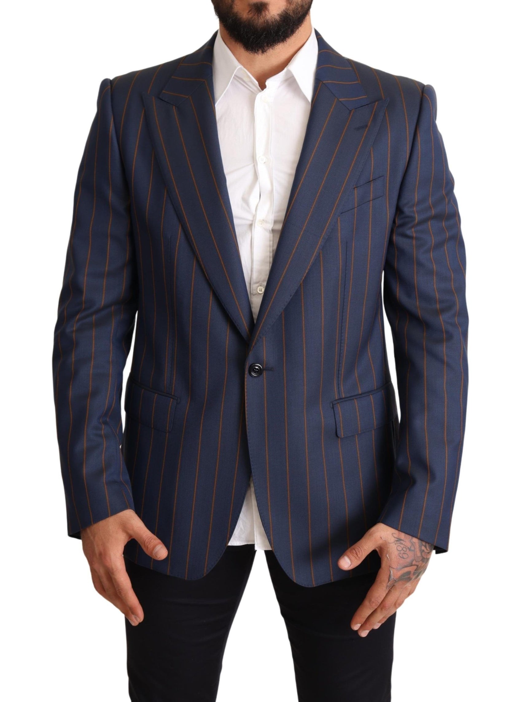 Elegante blazer in lana a righe blu slim fit