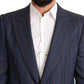 Elegant Slim Fit Blue Striped Wool Blazer