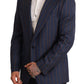 Elegant Slim Fit Blue Striped Wool Blazer