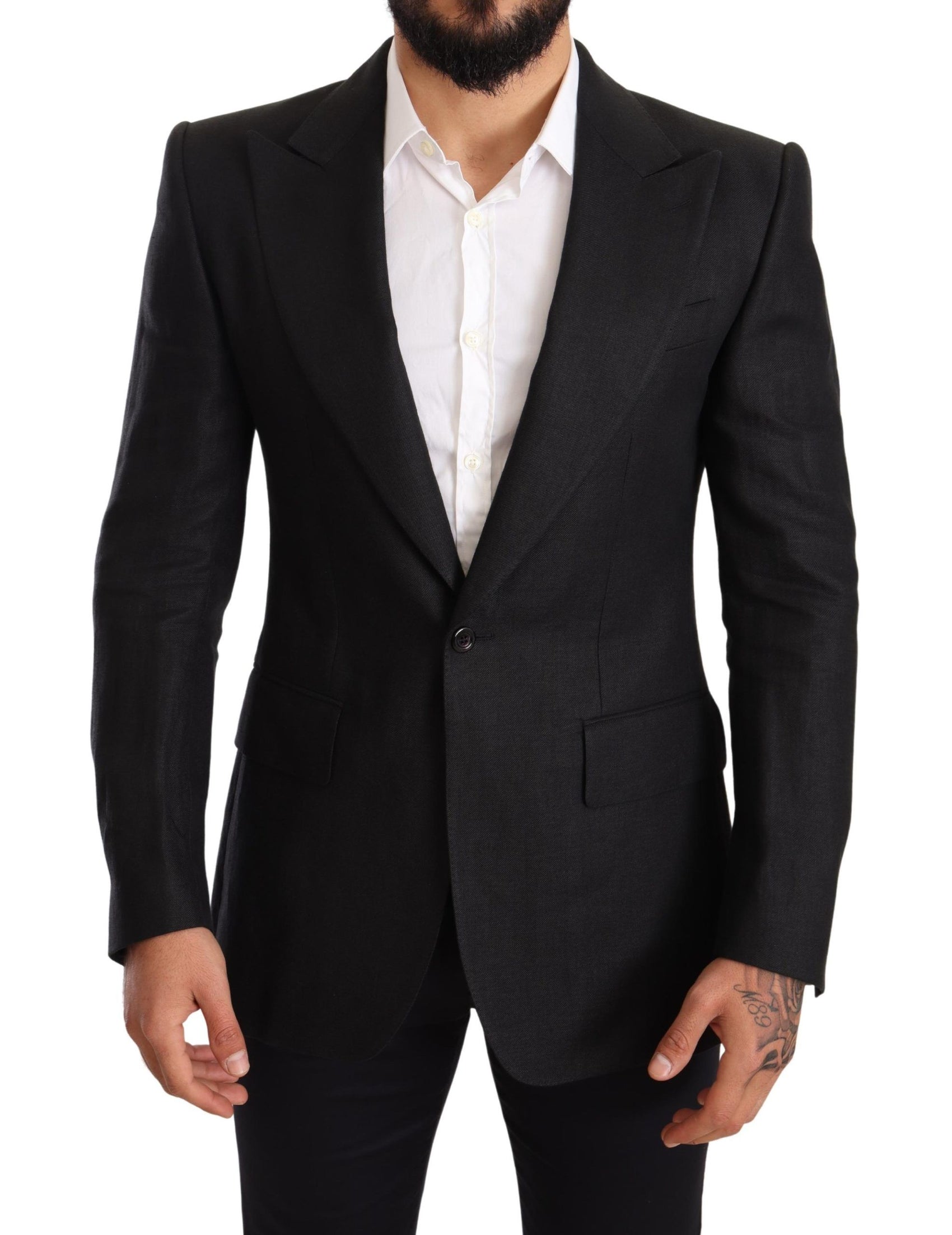 Blazer elegante in lino nero slim fit