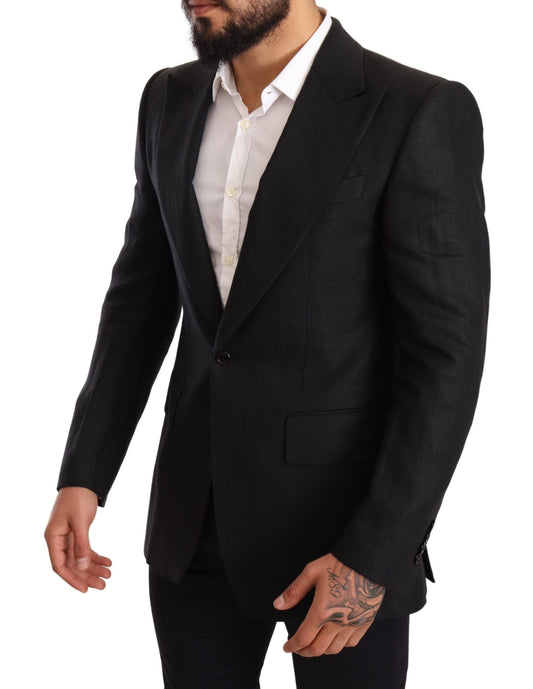 Blazer elegante in lino nero slim fit