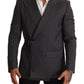 Chic Gray Check Martini Slim Fit Double-Breasted Blazer