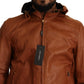 Elegant Brown Leather Bomber Jacket