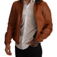 Elegant Brown Leather Bomber Jacket