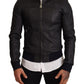 Elegant Leather Bomber Jacket in Dark Blue