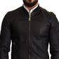 Elegant Leather Bomber Jacket in Dark Blue