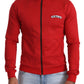 Eleganter roter Pullover mit durchgehendem Reißverschluss und DG Motor Club-Motiv