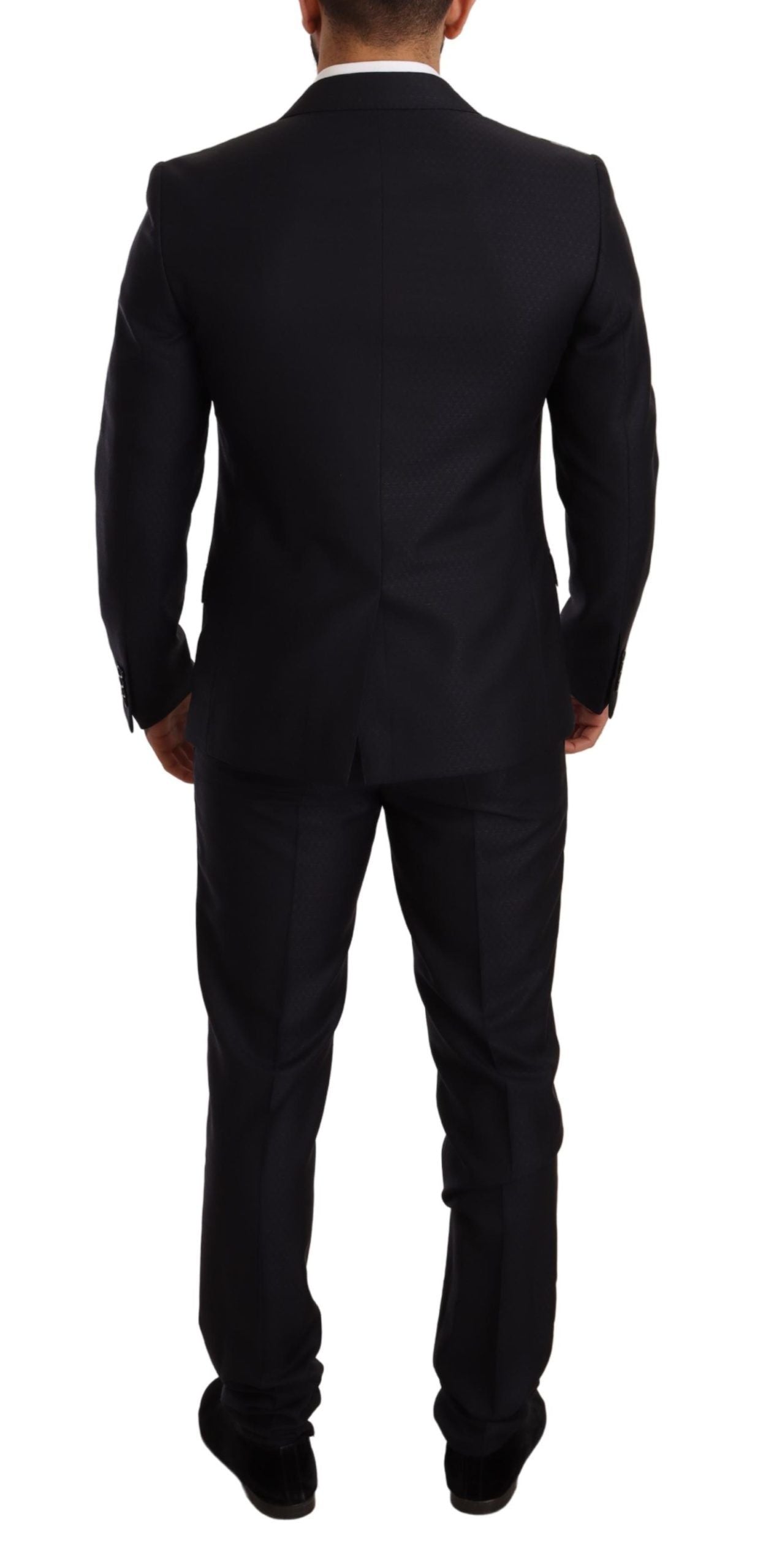 Elegante abito jacquard slim fit blu