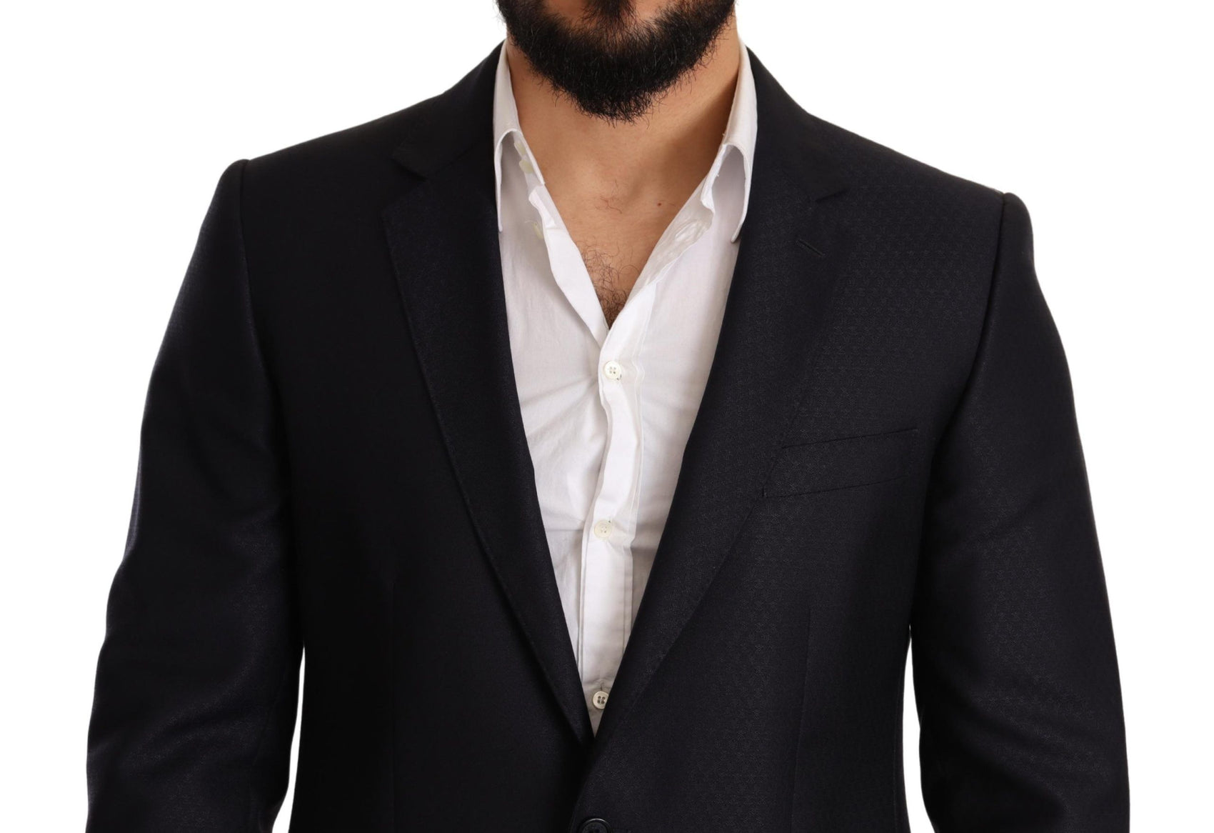 Elegante abito jacquard slim fit blu