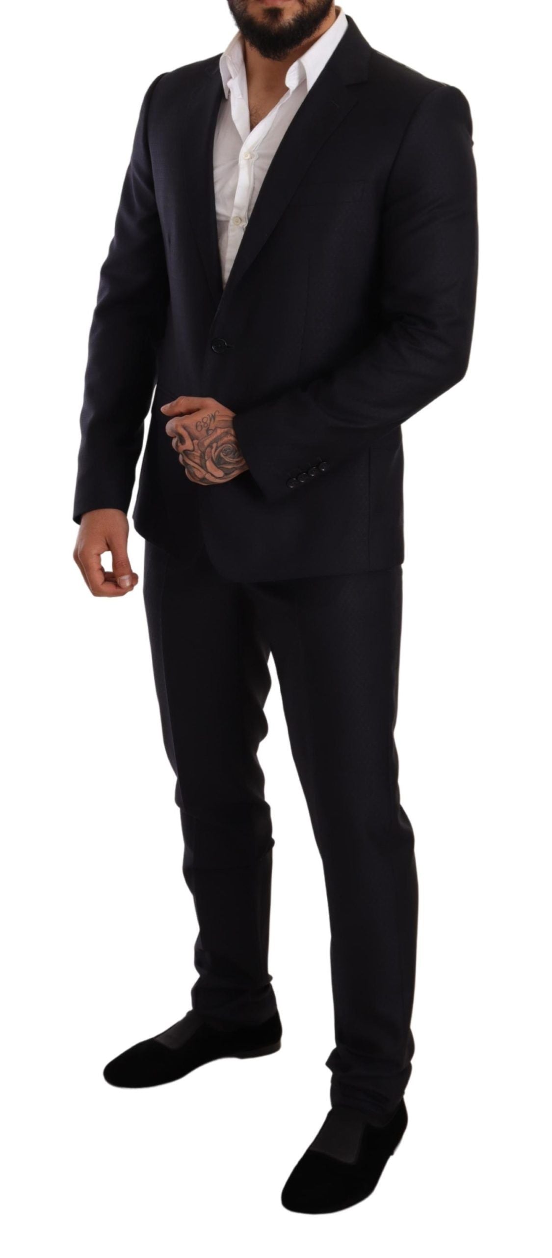 Elegante abito jacquard slim fit blu