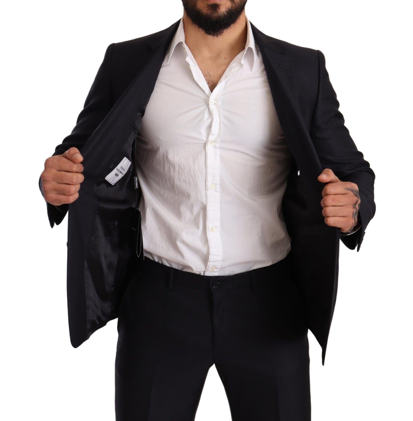 Elegante abito jacquard slim fit blu