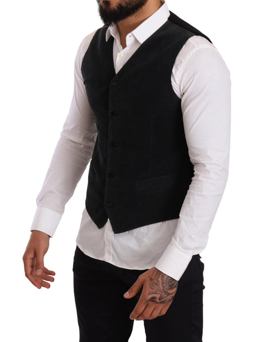 Elegant Black Cotton Formal Dress Vest