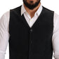 Elegant Black Cotton Formal Dress Vest