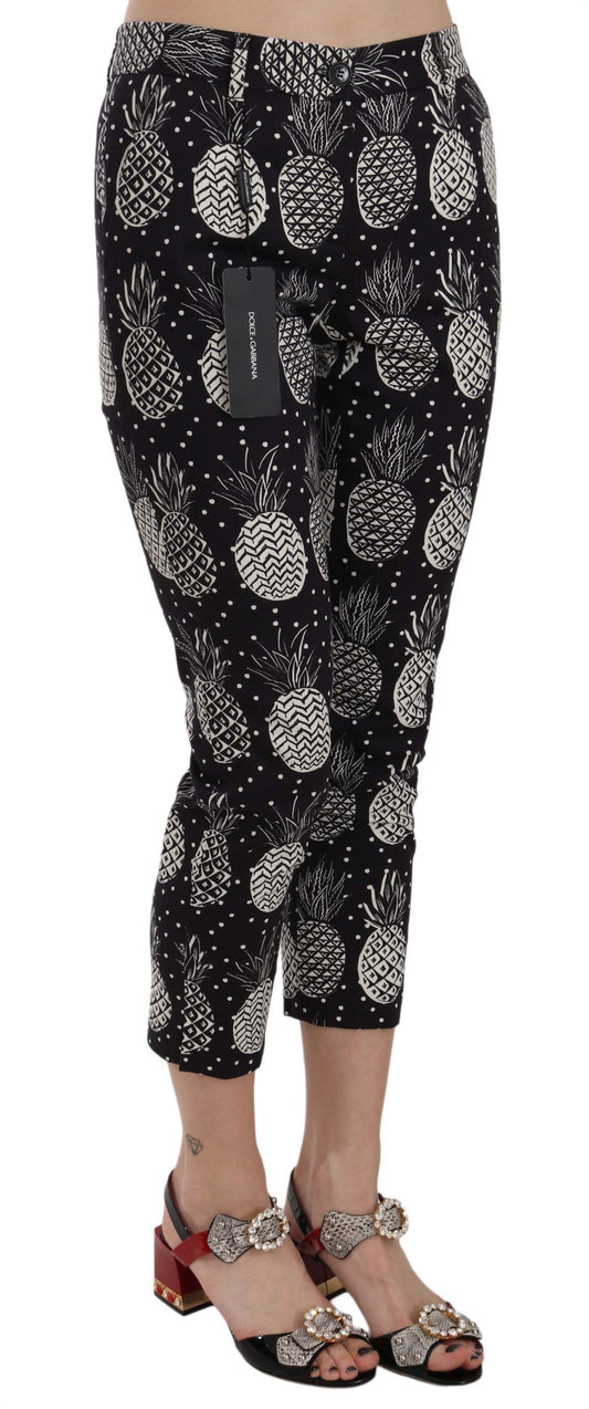 Pantaloni Capri aderenti con stampa ananas nera chic