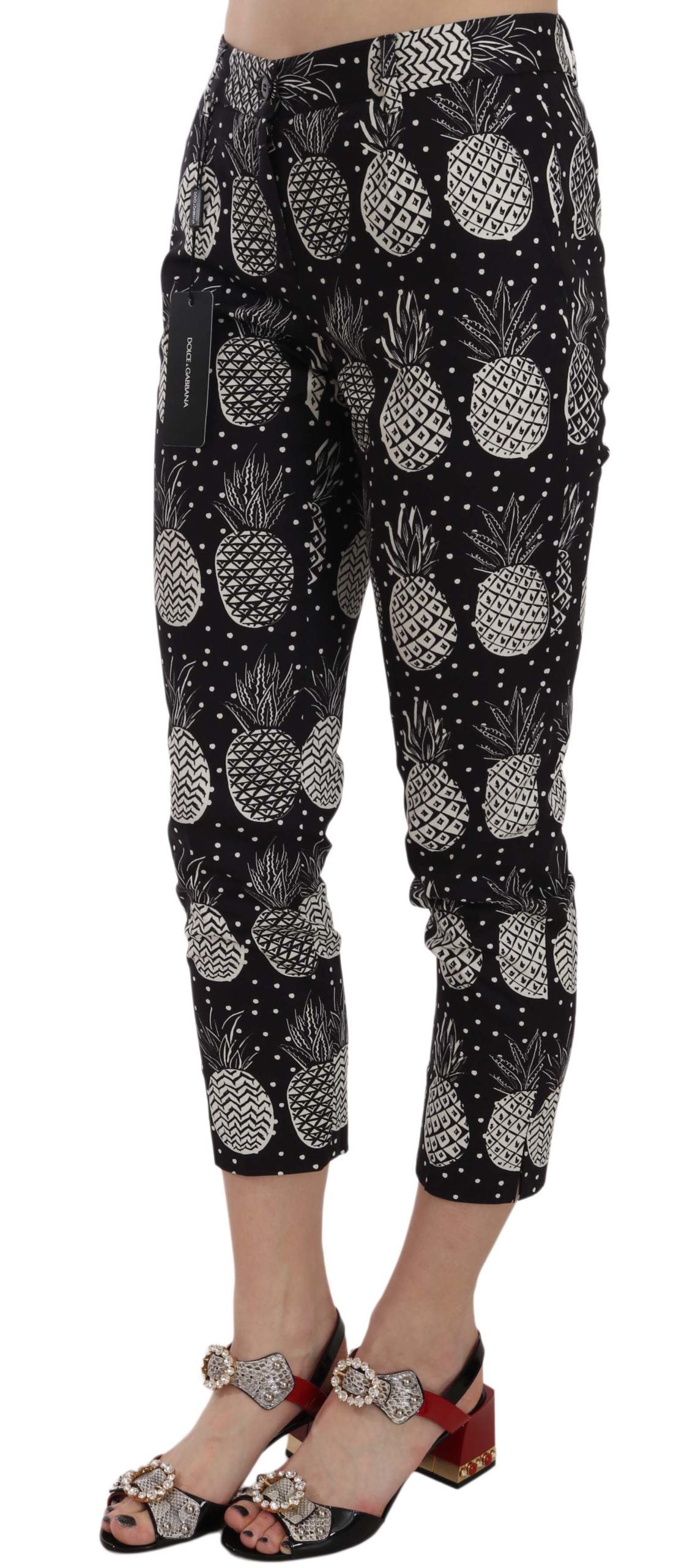 Pantaloni Capri aderenti con stampa ananas nera chic