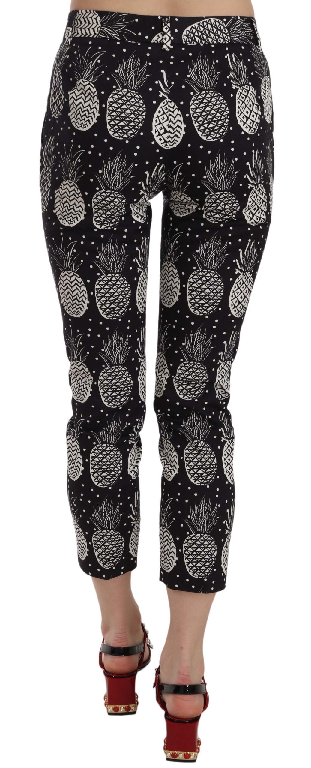 Pantaloni Capri aderenti con stampa ananas nera chic