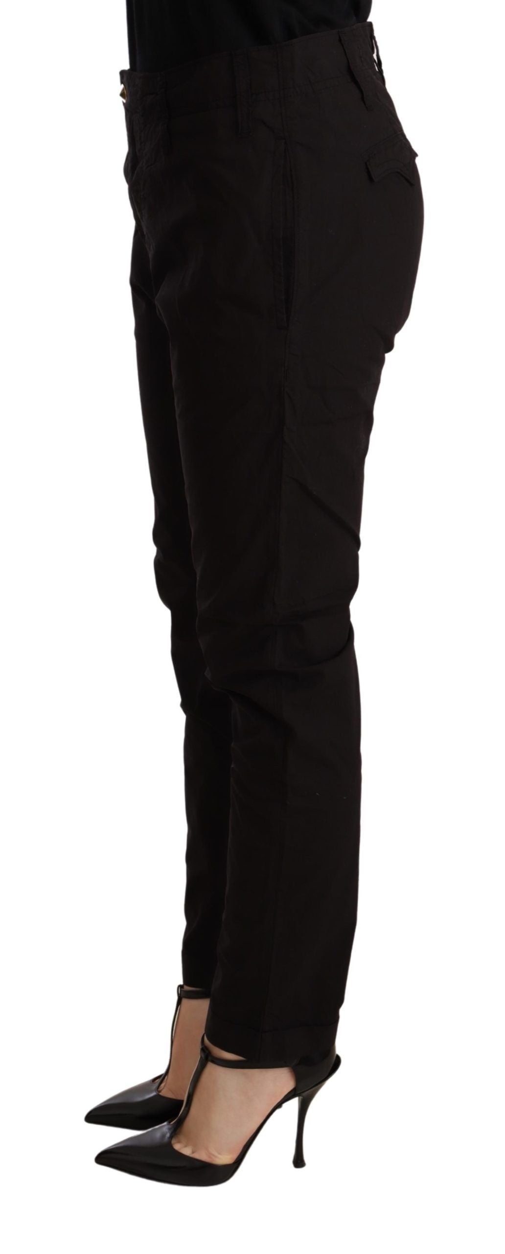 Elegante schwarze Baggy-Baumwollhose