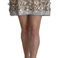 Silver Embellished High Waist Mini Skirt