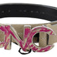 Beige Leather Fashion Belt with Logo Detail