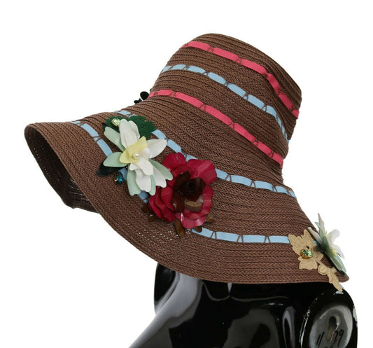 Eleganter Schlapphut mit Blumenmuster und breiter Krempe