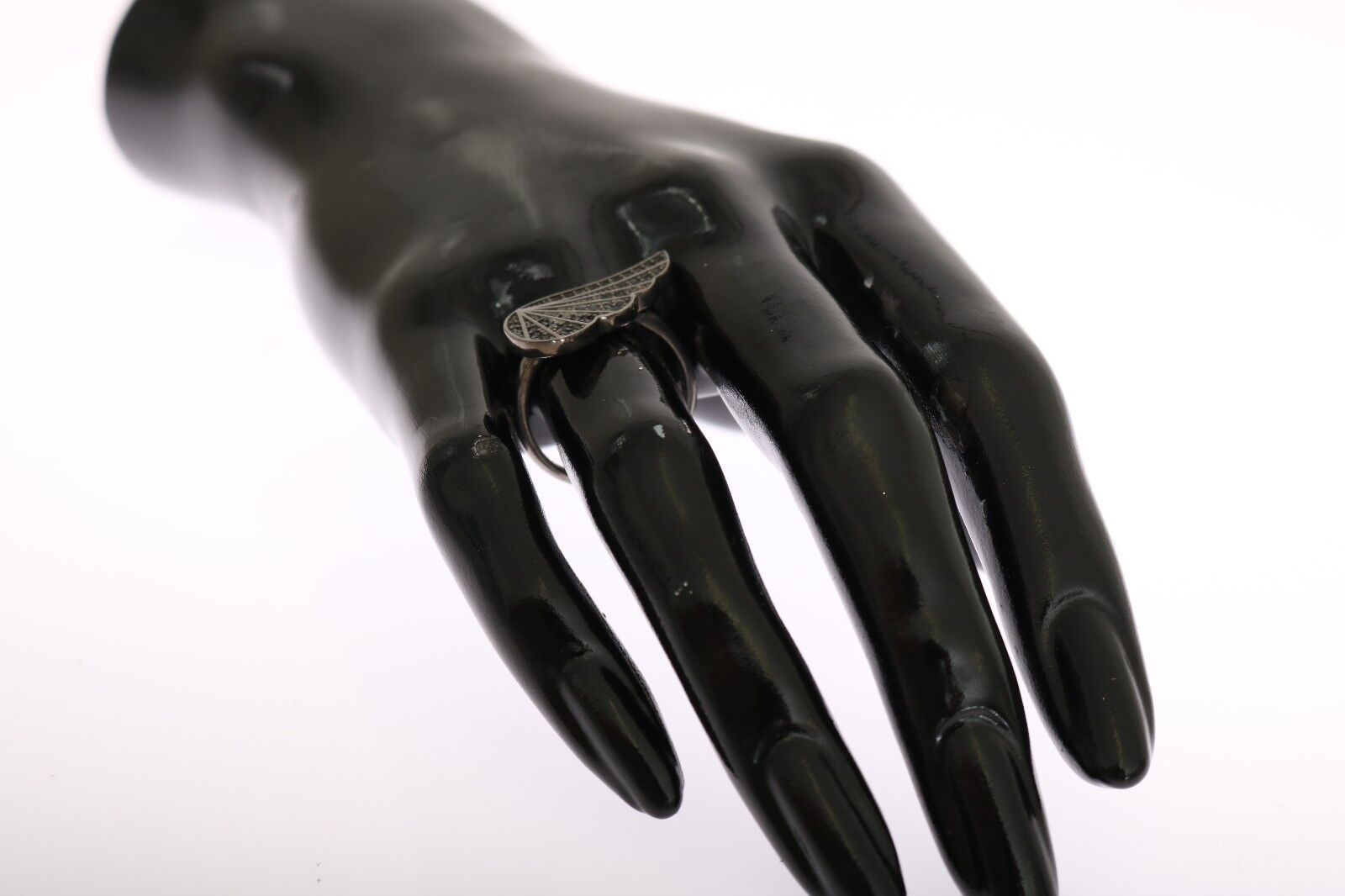Schwarzer Rhodium-Silber-Kristallring