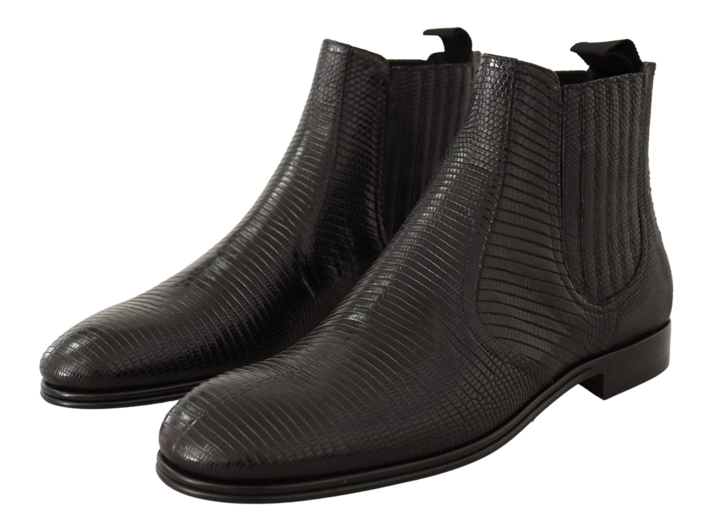 Elegant Black Leather Lizard Skin Derby Boots