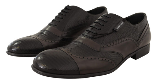 Elegant Brown Lizard Leather Oxford Shoes