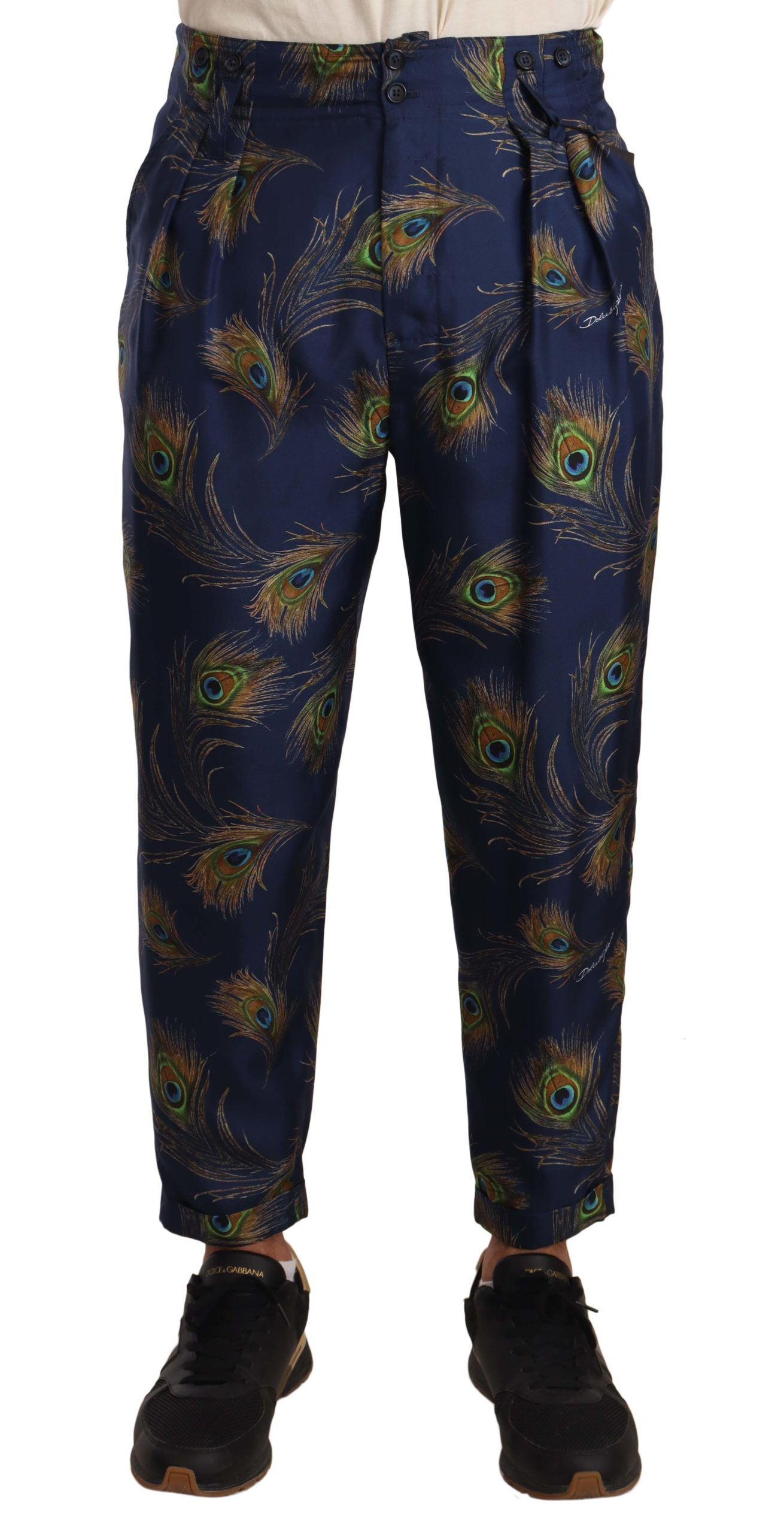 Exquisite Seidenhose mit Pfauenmuster
