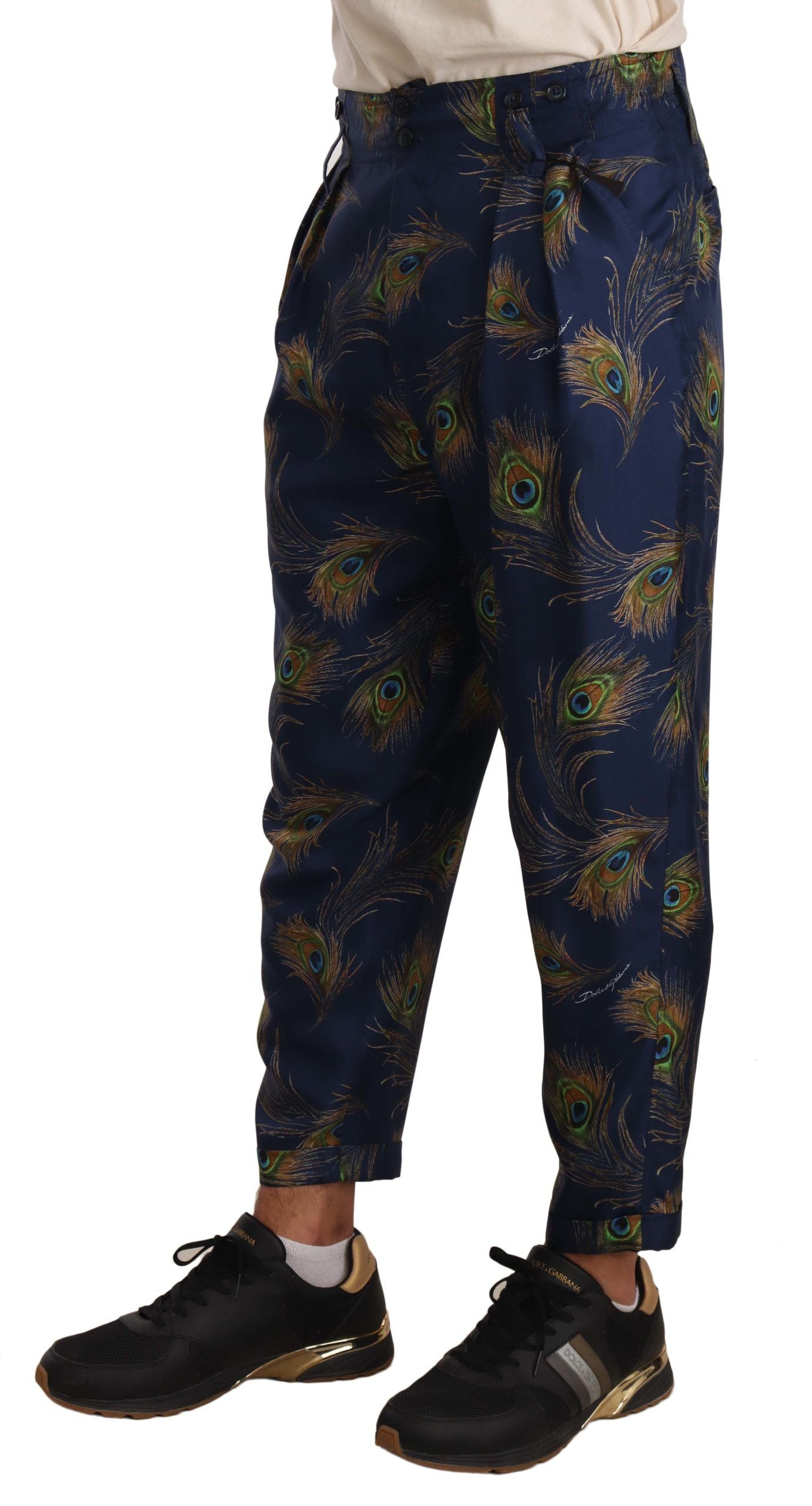 Exquisite Seidenhose mit Pfauenmuster