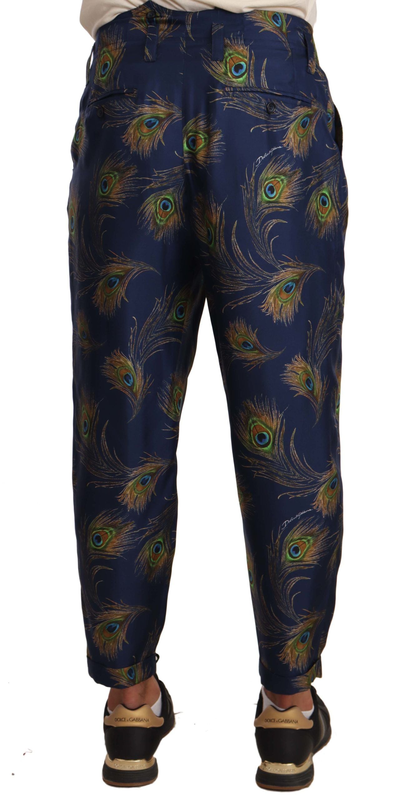 Exquisite Seidenhose mit Pfauenmuster