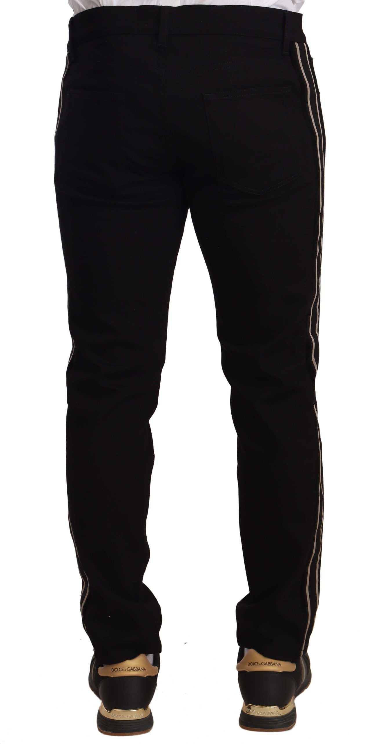 Schwarze Slim Fit Jeans mit heraldischer Stickerei