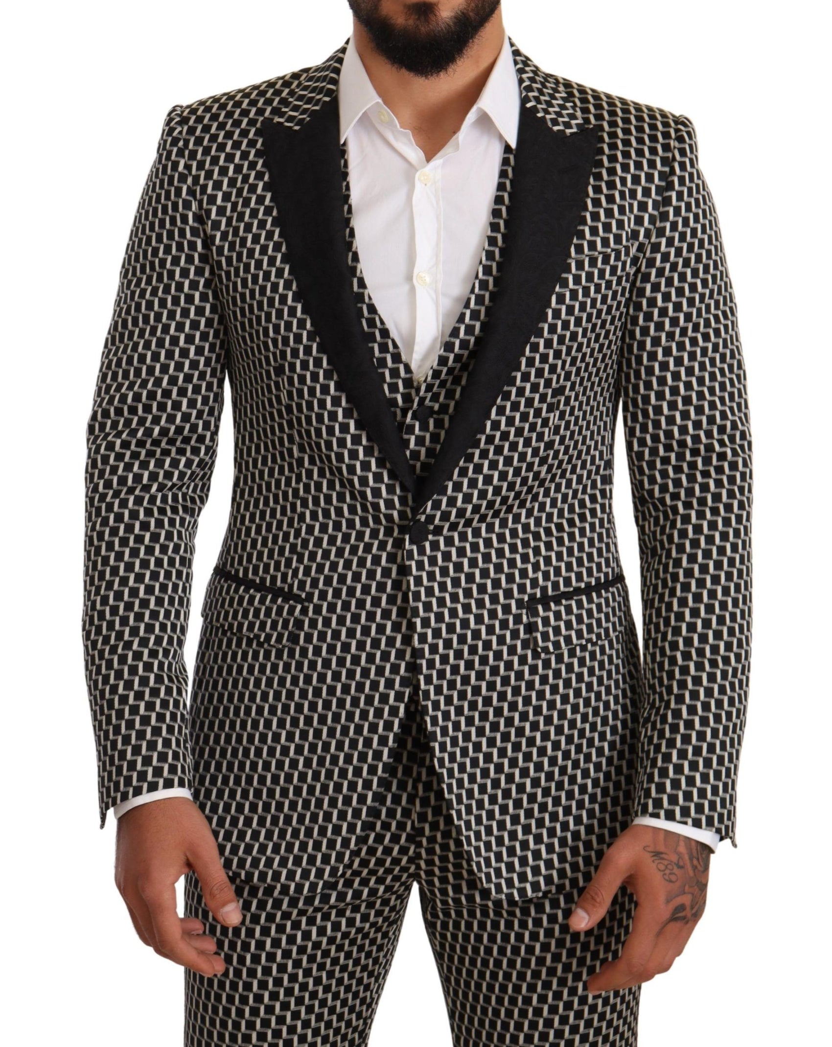 Elegante abito Martini a tre pezzi con motivo a quadri neri