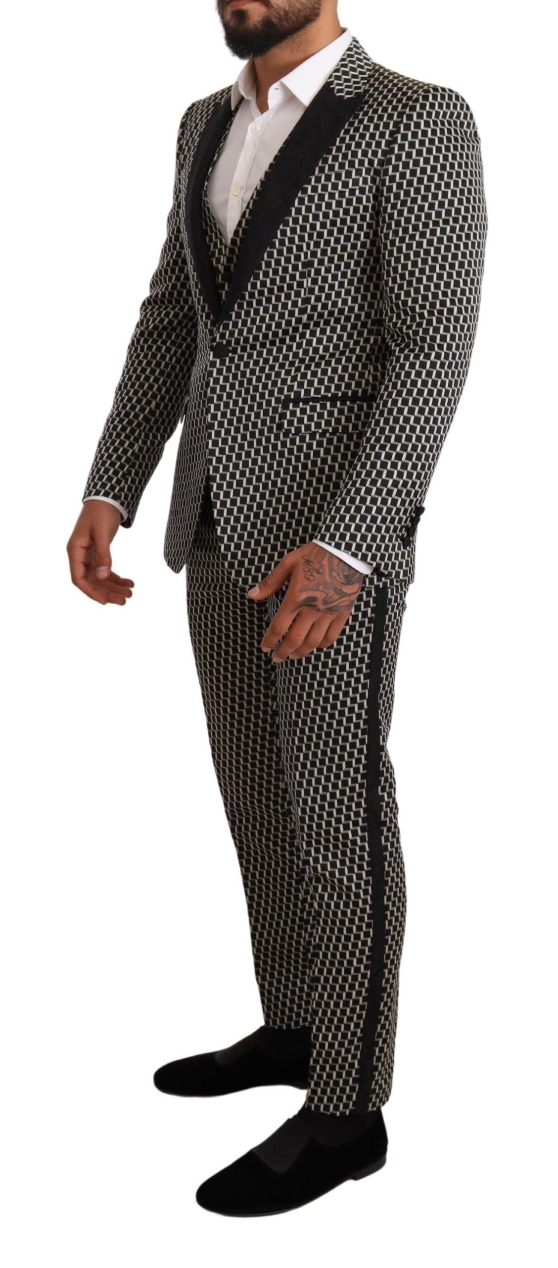 Elegante abito Martini a tre pezzi con motivo a quadri neri
