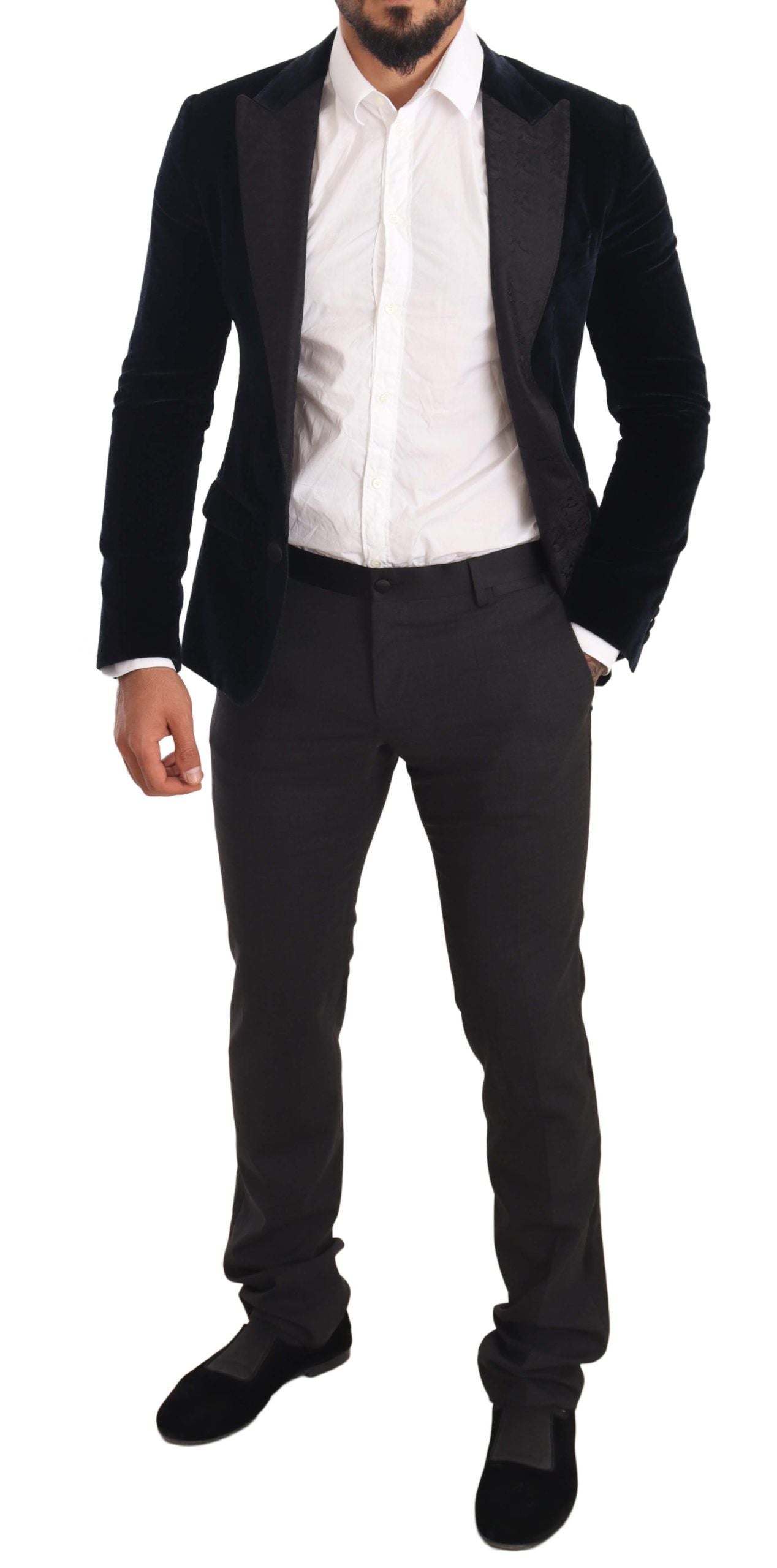 Elegante abito in velluto blu a due pezzi