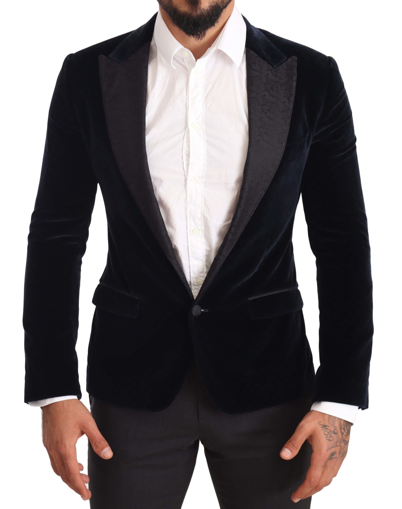 Elegante abito in velluto blu a due pezzi