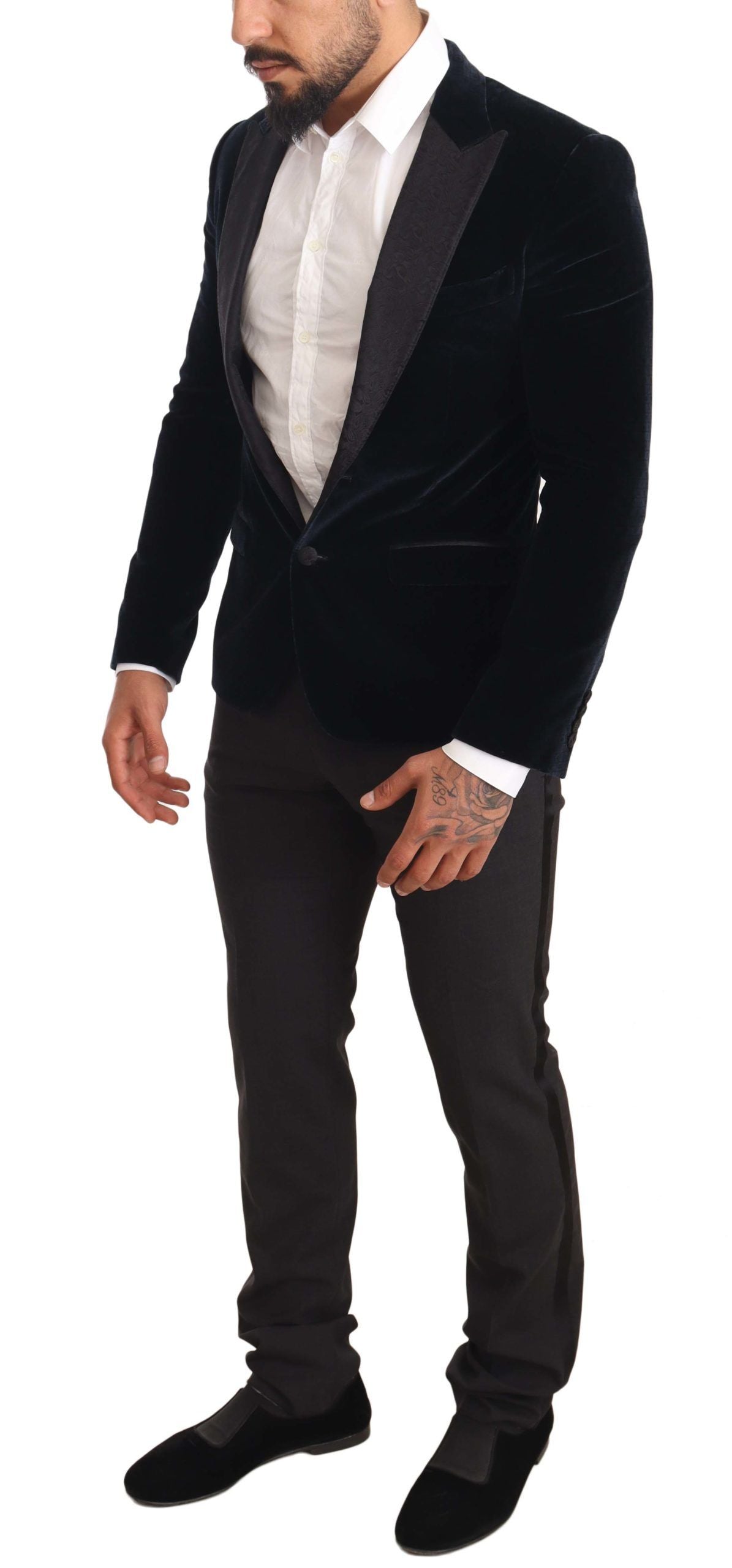 Elegante abito in velluto blu a due pezzi
