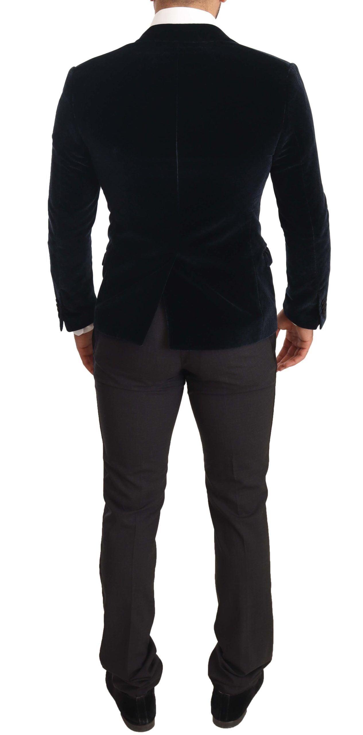 Elegante abito in velluto blu a due pezzi