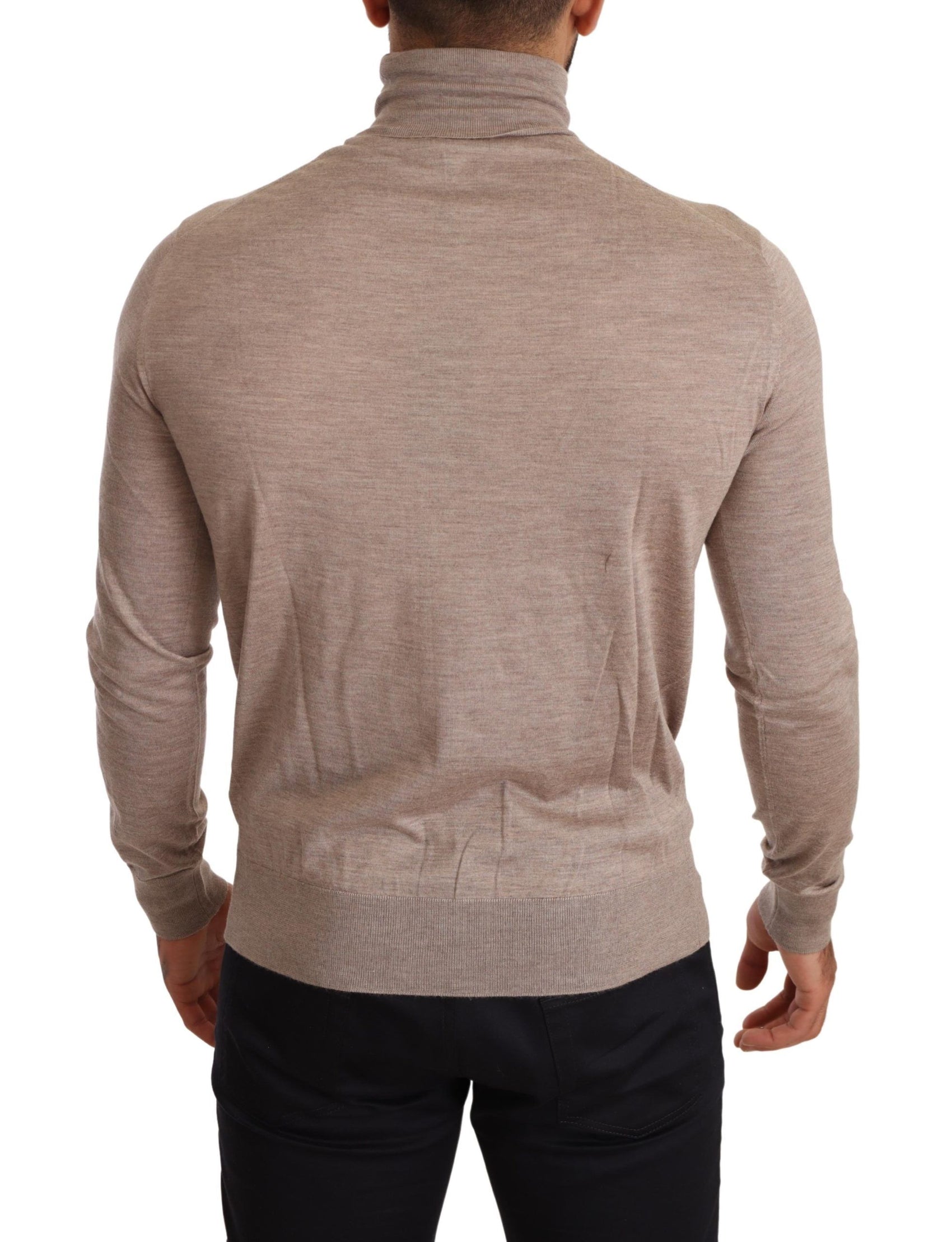 Beigefarbener Rollkragenpullover aus Kaschmir-Seidenmischung