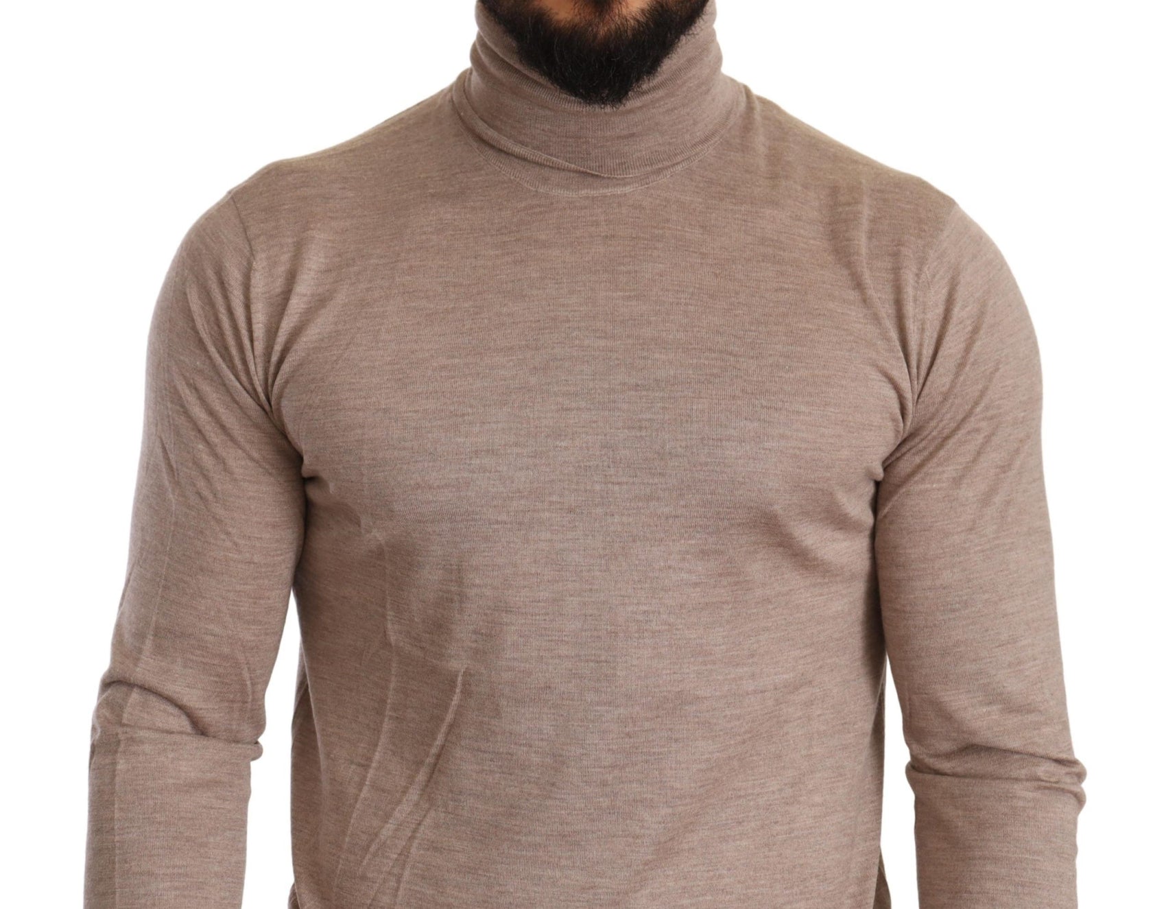 Beigefarbener Rollkragenpullover aus Kaschmir-Seidenmischung