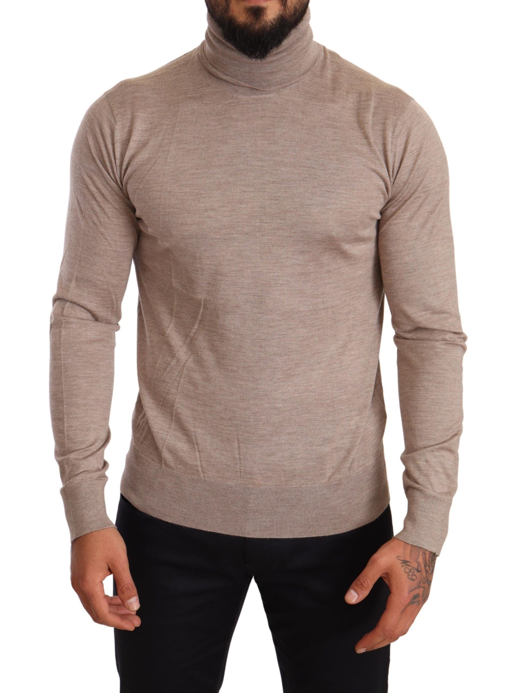 Beigefarbener Rollkragenpullover aus Kaschmir-Seidenmischung