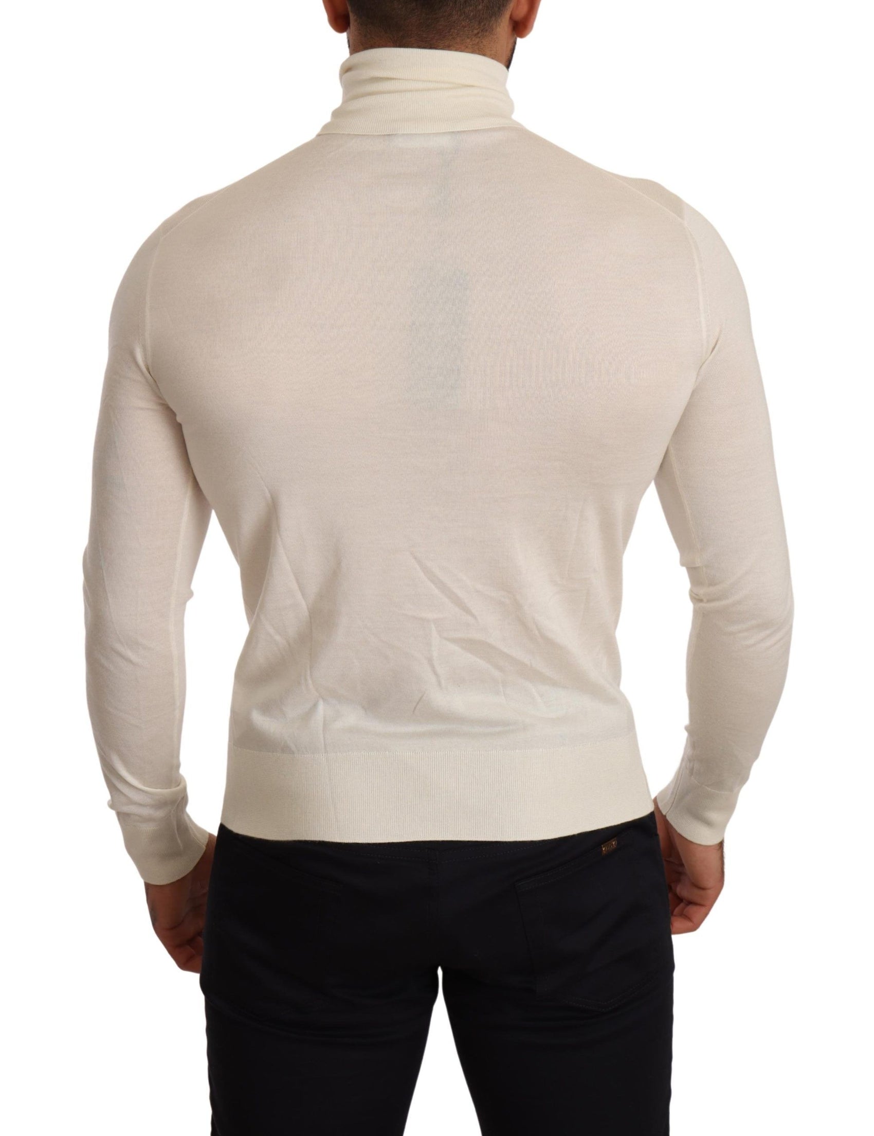 Elfenbeinfarbener Rollkragenpullover aus Kaschmir-Seidenmischung