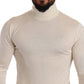 Elfenbeinfarbener Rollkragenpullover aus Kaschmir-Seidenmischung