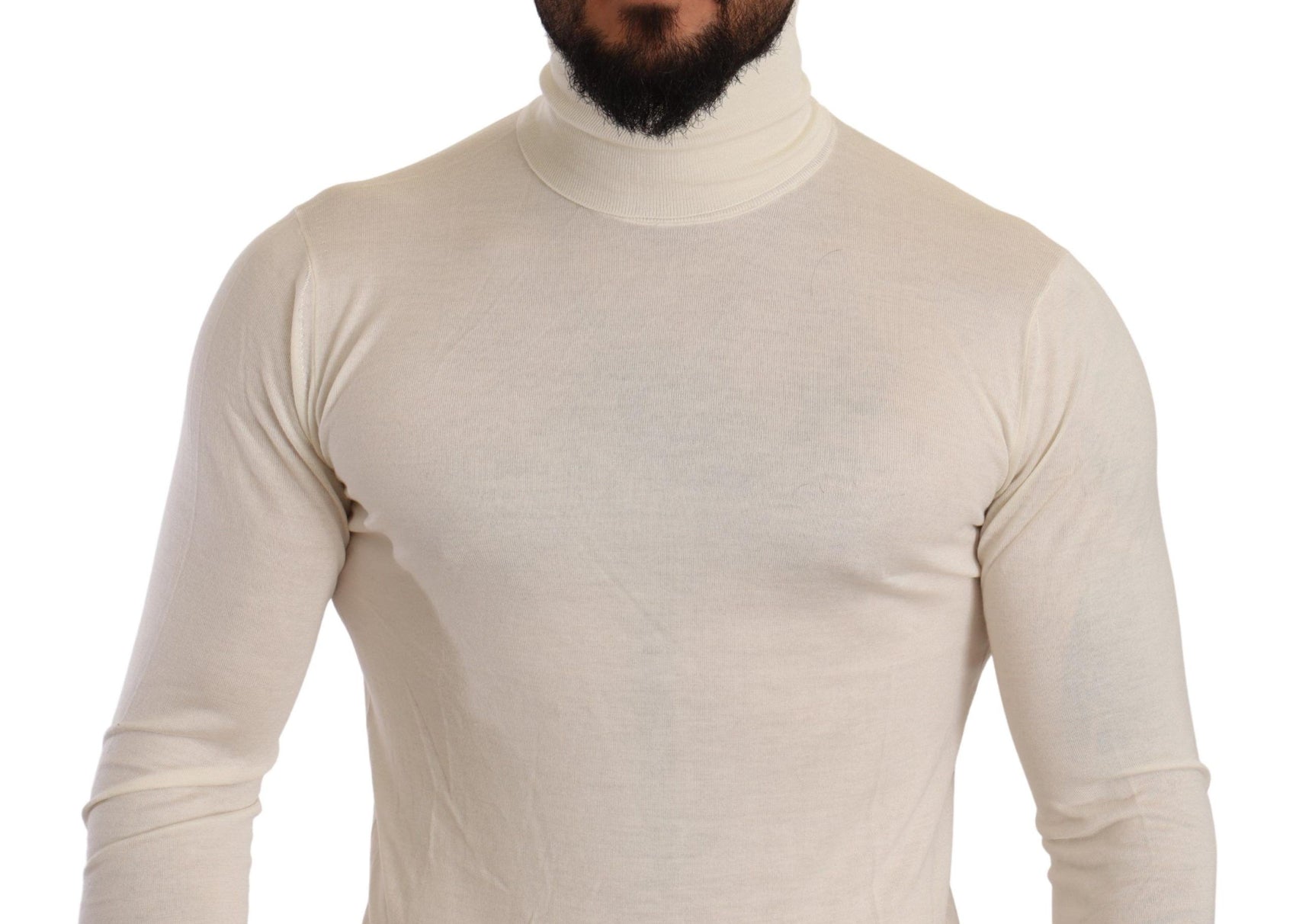 Elfenbeinfarbener Rollkragenpullover aus Kaschmir-Seidenmischung