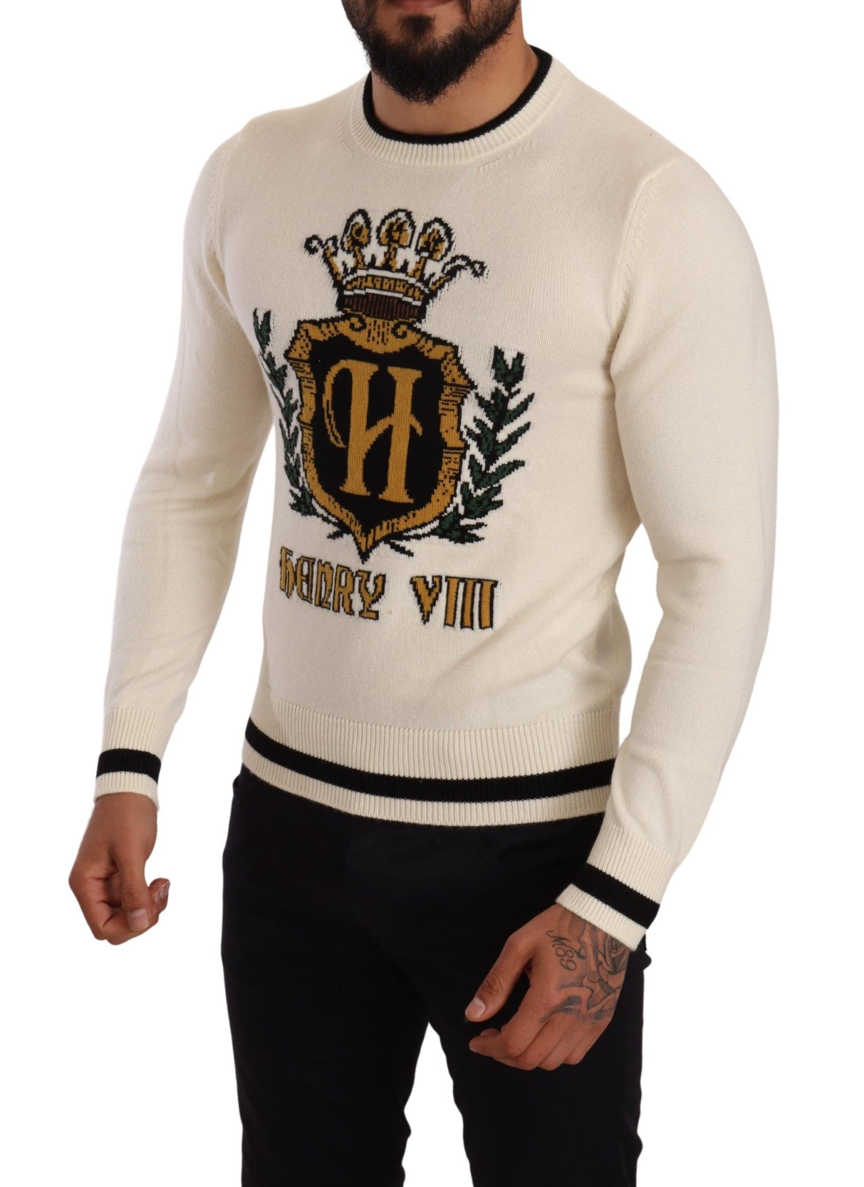 Elegante maglione in cashmere araldico bianco neve