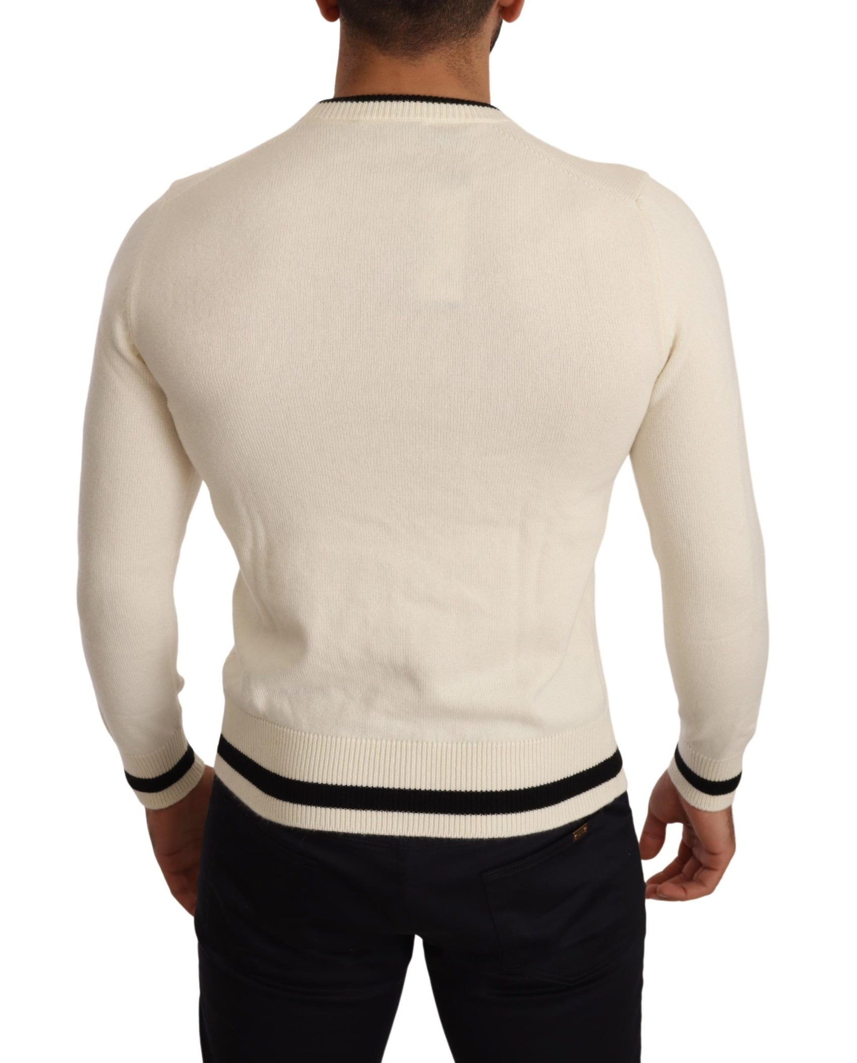 Elegante maglione in cashmere araldico bianco neve