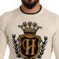 Eleganter schneeweißer heraldischer Kaschmirpullover