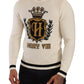 Eleganter schneeweißer heraldischer Kaschmirpullover