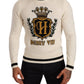 Eleganter schneeweißer heraldischer Kaschmirpullover