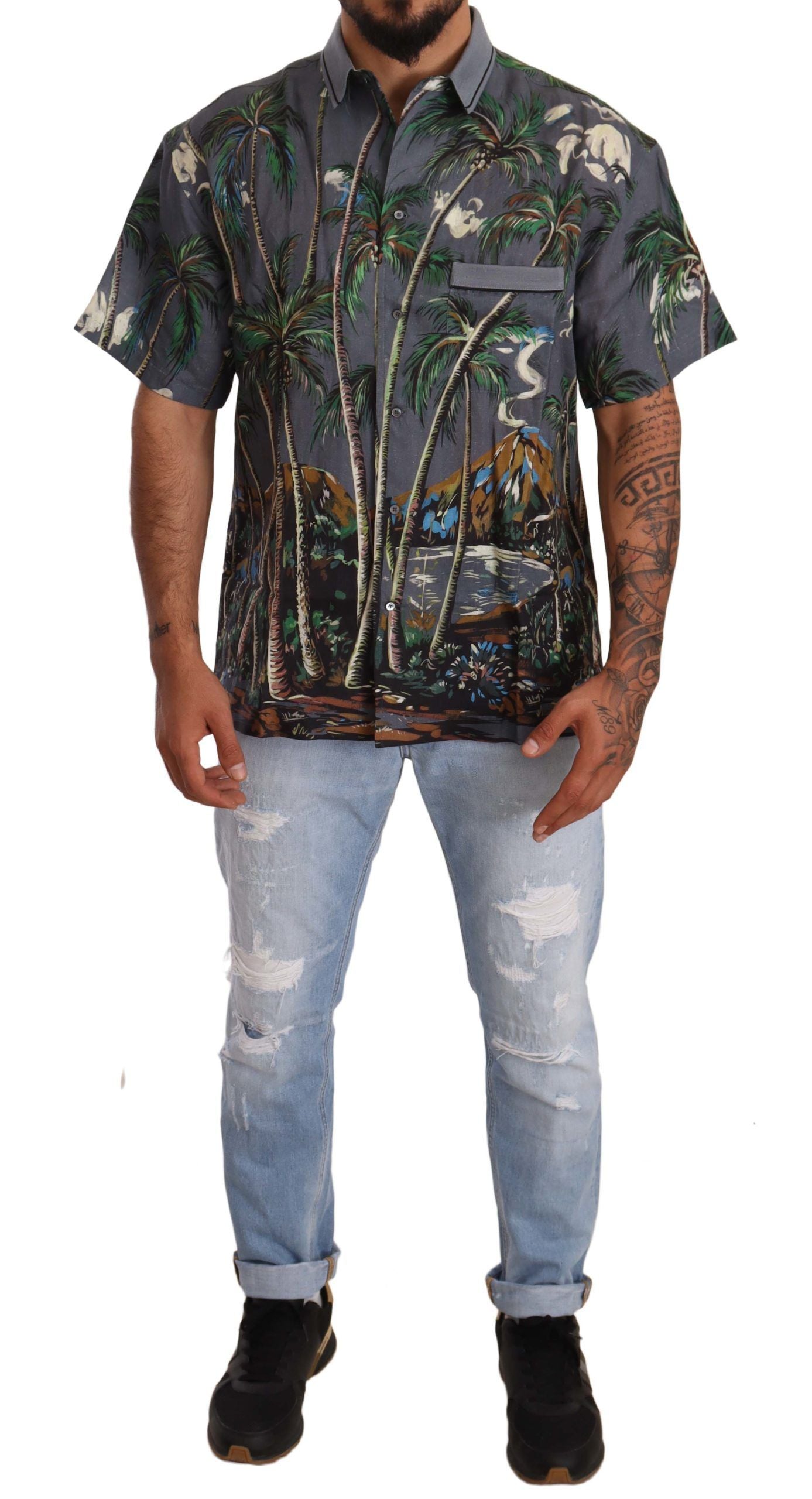 Camicia da uomo in lino e seta Tropical Elegance